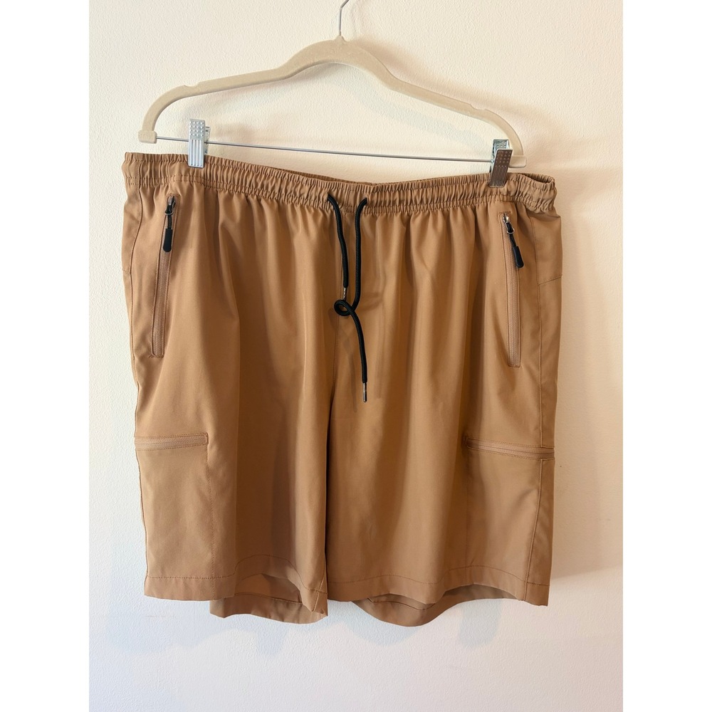 Santiny Mens Khaki Hiking Cargo Shorts XXL Elastic Waist Zipper Pockets Tan